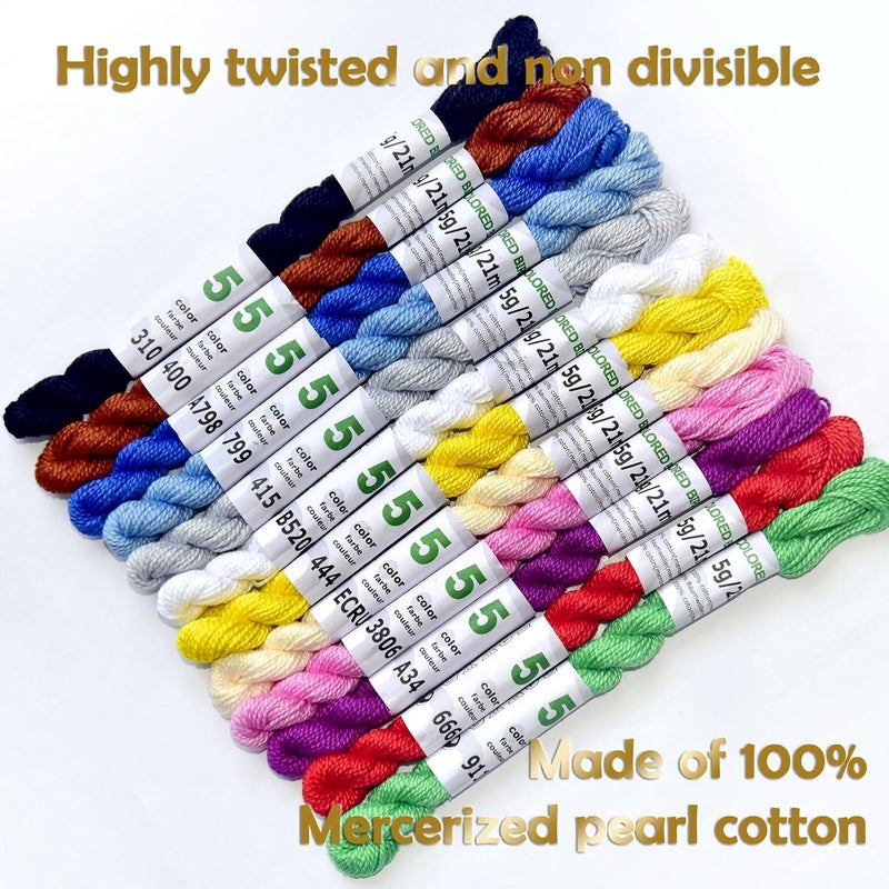 colored bird Mercerized Pearl Cotton Crochet Needlepoint Thread,Size 5, 12 skeins,12 Mixed Colors,21 M/Skein - Image 5
